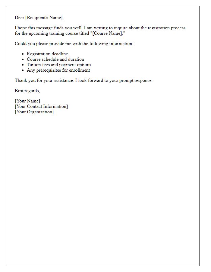 Letter template of inquiry about training course registration