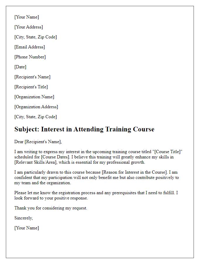 Letter template of interest in attending training course