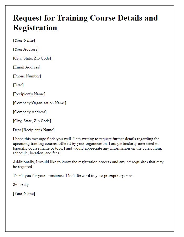 Letter template of request for training course details and registration