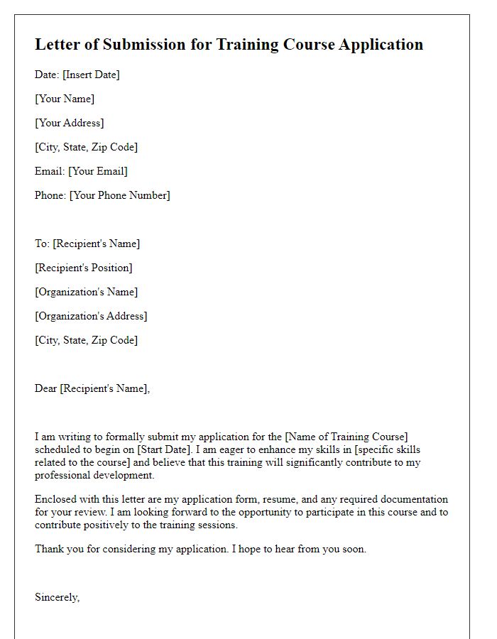 Letter template of submission for training course application