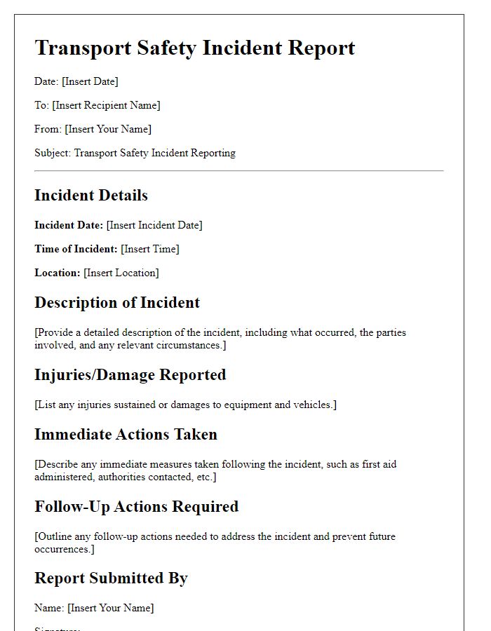 Letter template of transport safety incident reporting