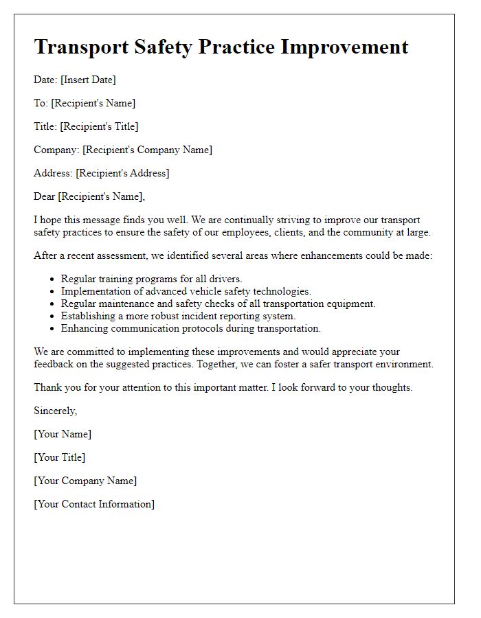 Letter template of transport safety practice improvement