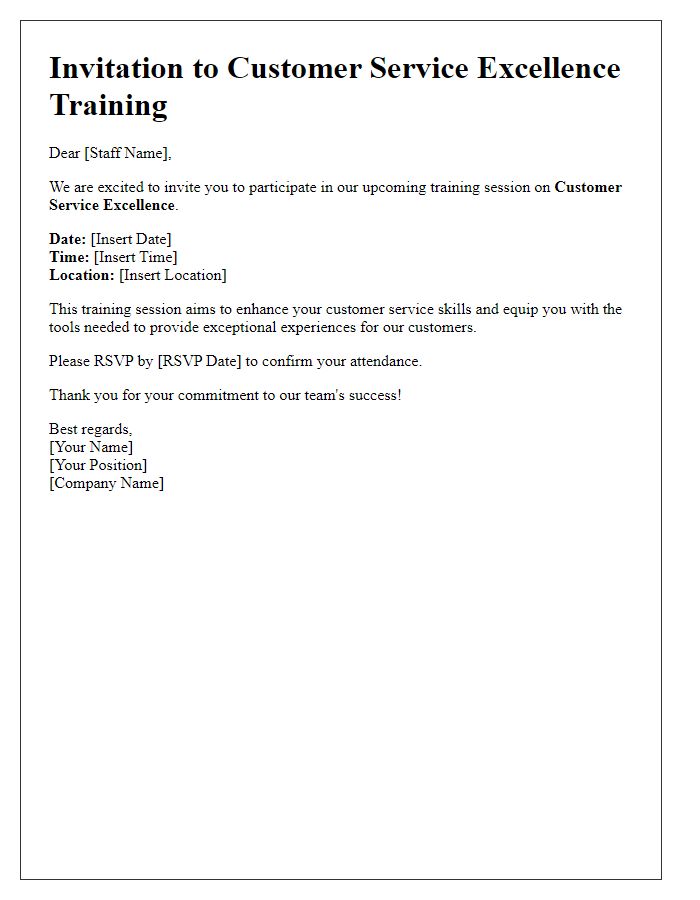 Letter template of staff training invitation for customer service excellence.