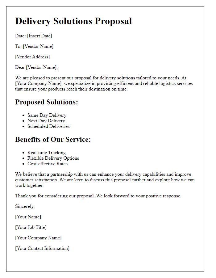 Letter template of delivery solutions proposal for vendors