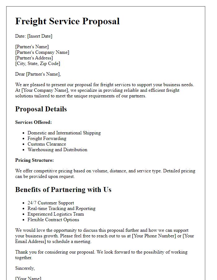 Letter template of freight service proposal for commercial partners