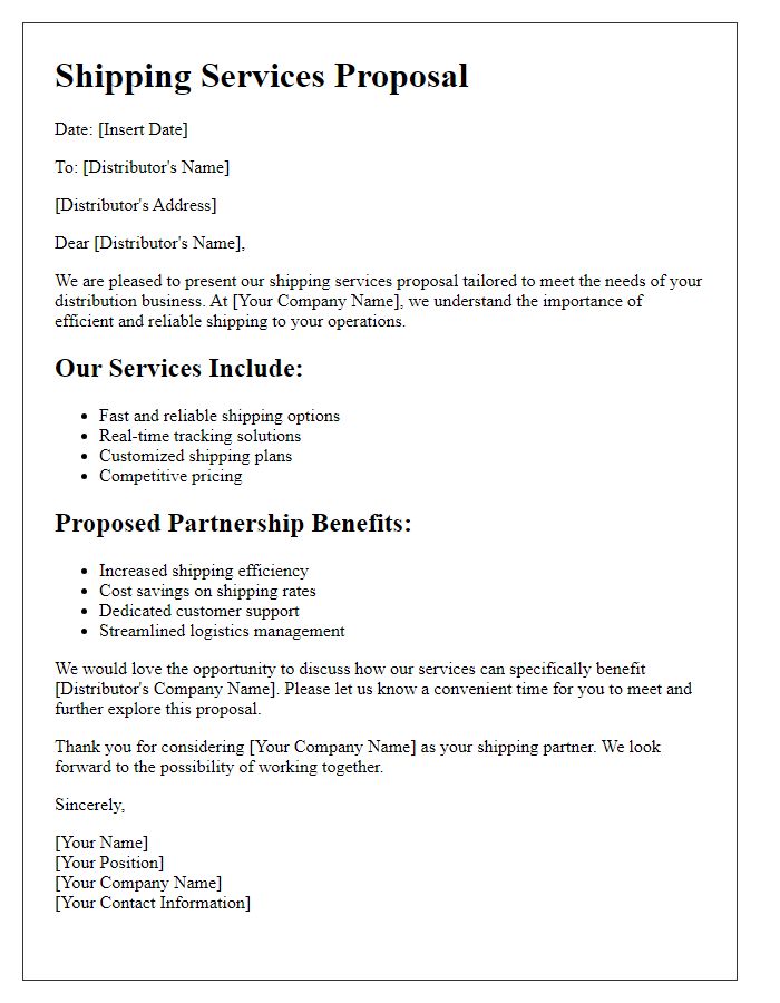 Letter template of shipping services proposal for distributors