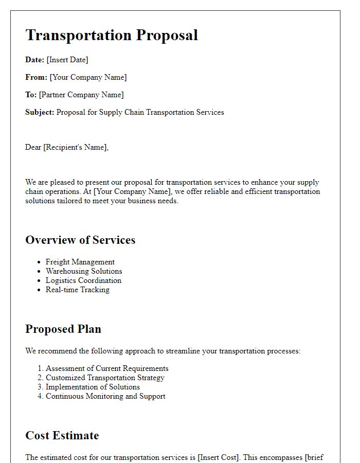 Letter template of supply chain transportation proposal for business partners