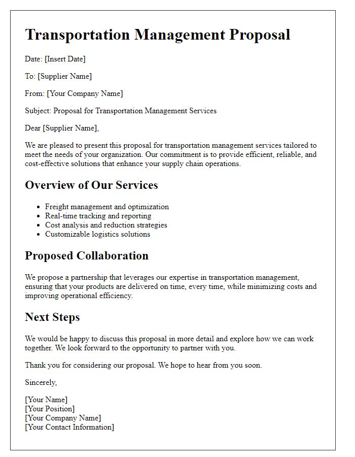 Letter template of transportation management proposal for suppliers