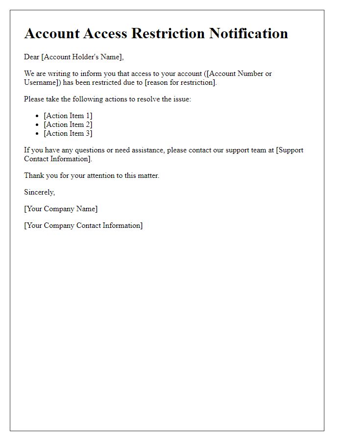 Letter template of account access restriction notification