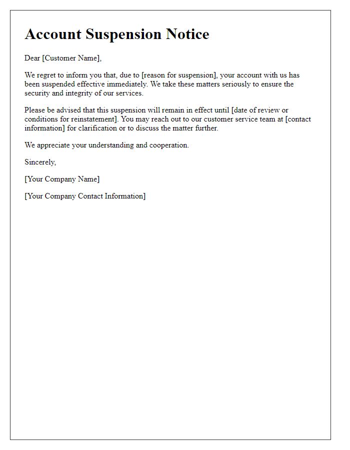 Letter template of customer account suspension notice