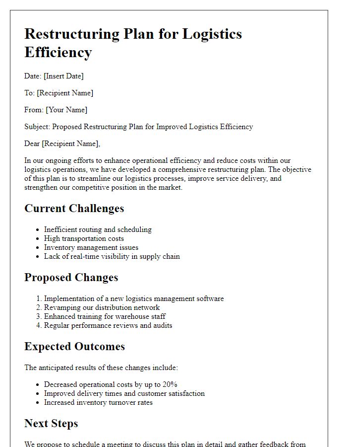 Letter template of restructuring plan for logistics efficiency