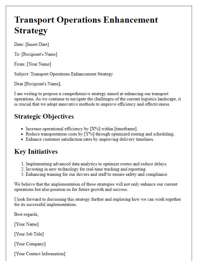 Letter template of transport operations enhancement strategy