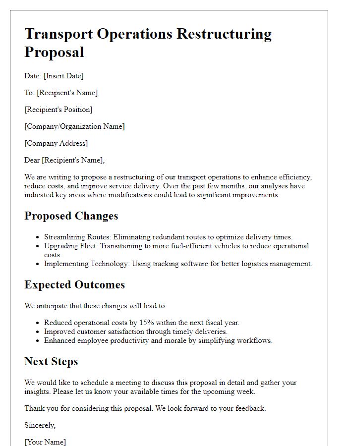 Letter template of transport operations restructuring proposal