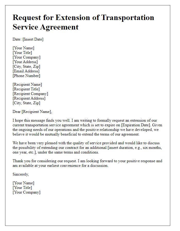 Letter template of request for extension of transportation service agreement