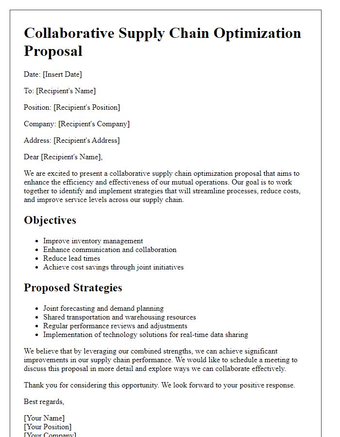 Letter template of collaborative supply chain optimization proposal