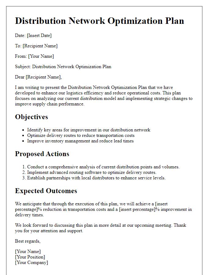 Letter template of distribution network optimization plan