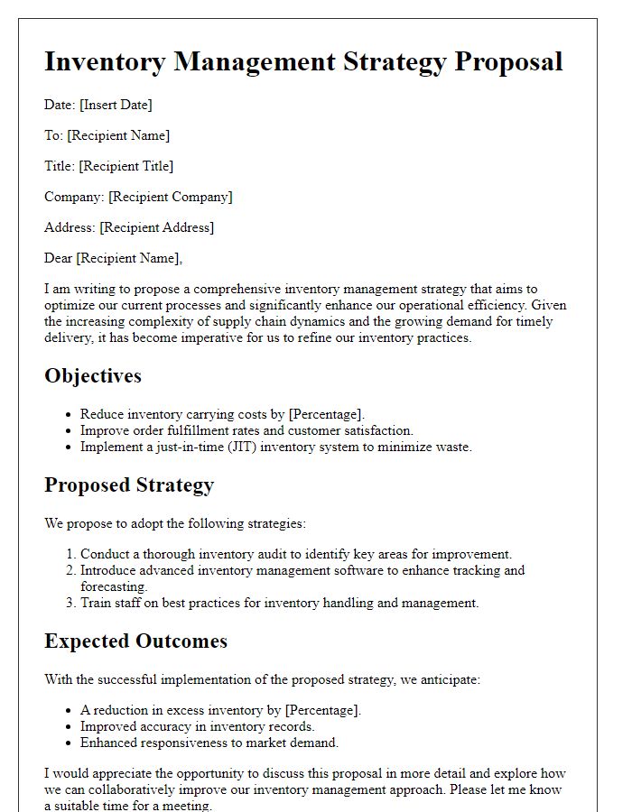 Letter template of inventory management strategy proposal