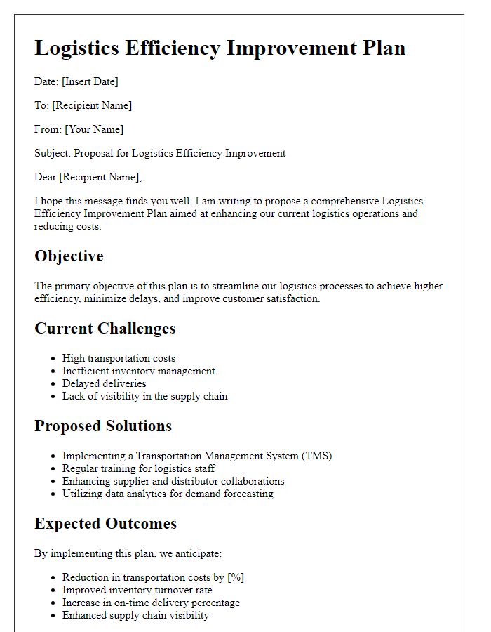 Letter template of logistics efficiency improvement plan