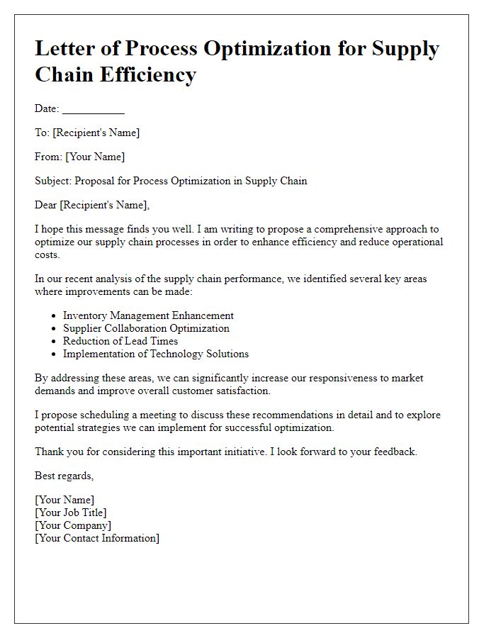 Letter template of process optimization for supply chain efficiency