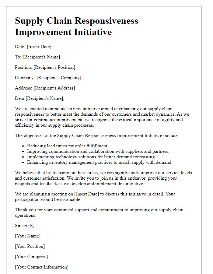 Letter template of supply chain responsiveness improvement initiative