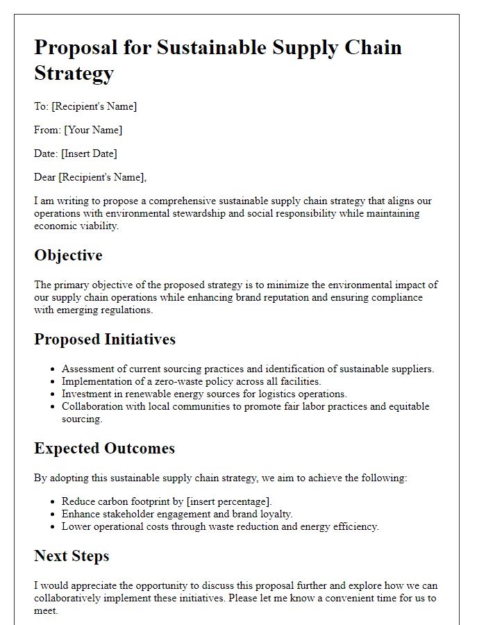 Letter template of sustainable supply chain strategy proposal