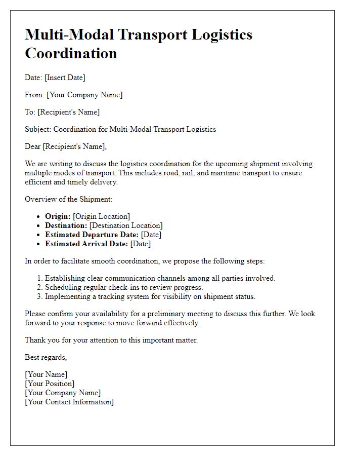 Letter template of multi-modal transport logistics coordination