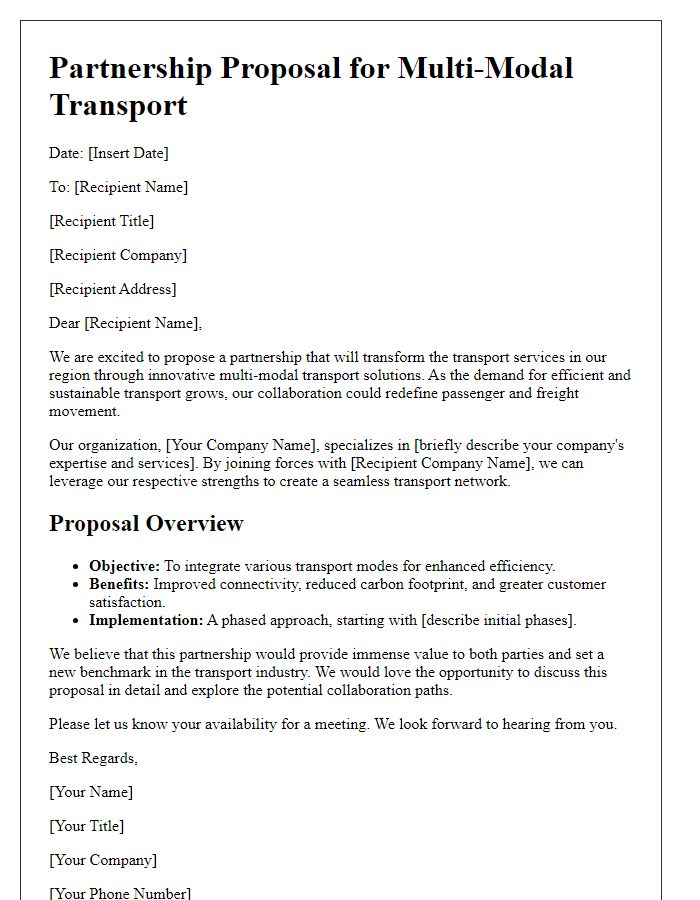 Letter template of multi-modal transport partnership proposal