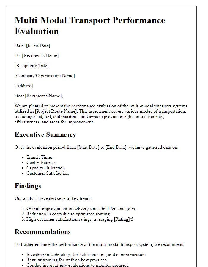 Letter template of multi-modal transport performance evaluation