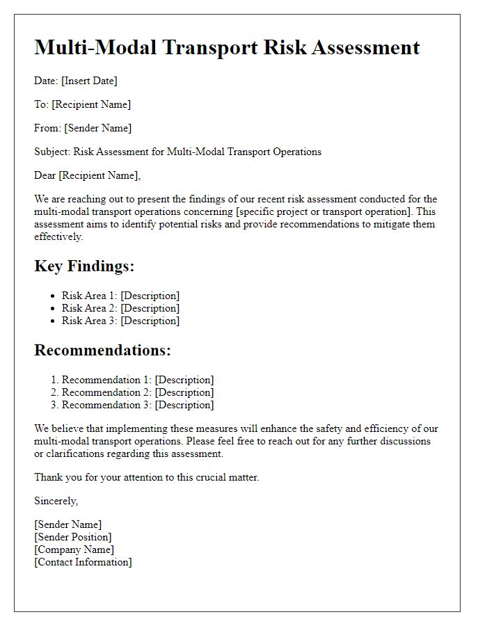 Letter template of multi-modal transport risk assessment