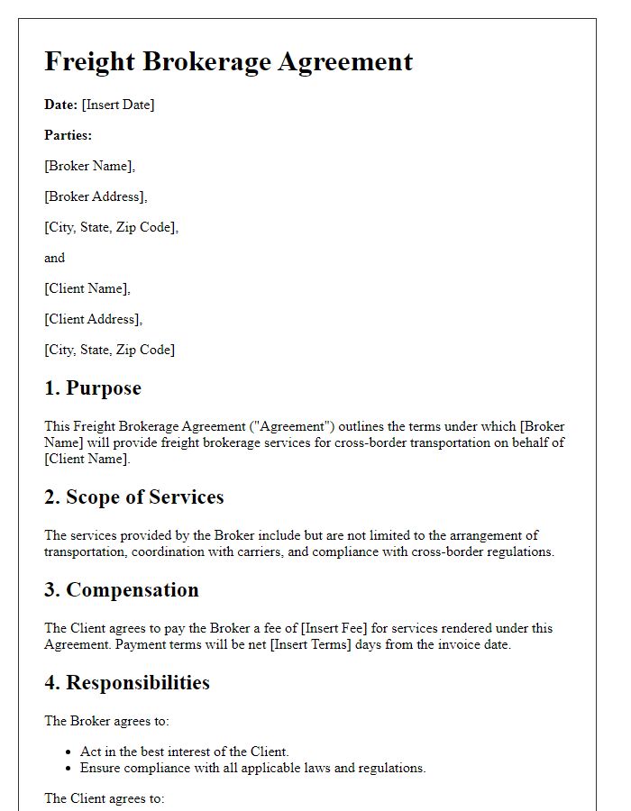 Letter template of Freight Brokerage Agreement for Cross-Border Transportation