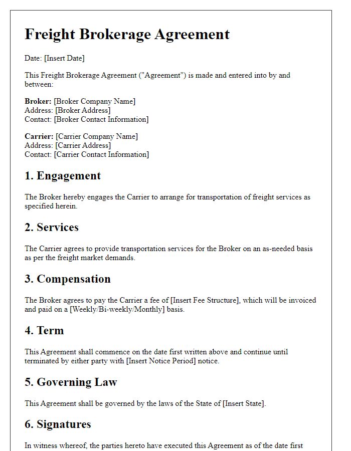 Letter template of Freight Brokerage Agreement for Digital Freight Marketplaces