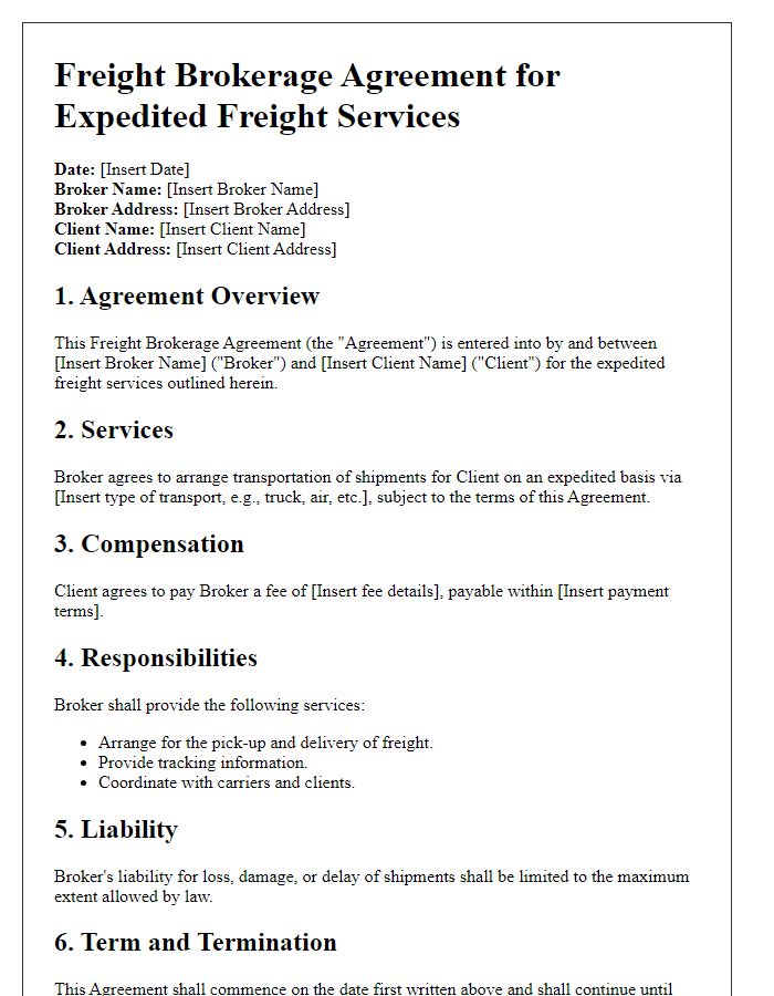 Letter template of Freight Brokerage Agreement for Expedited Freight Services