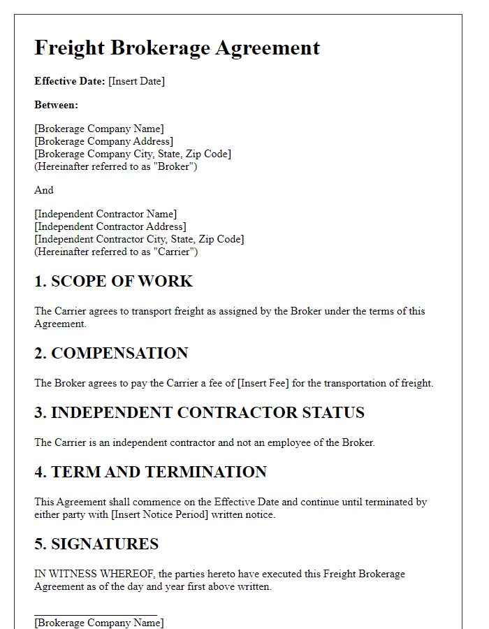 Letter template of Freight Brokerage Agreement for Independent Contractors