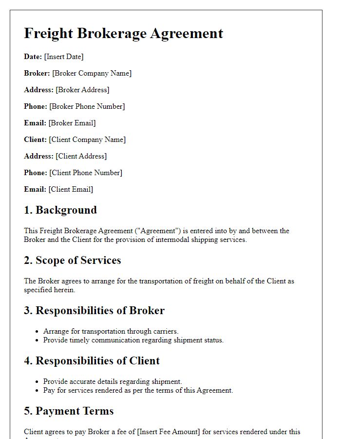 Letter template of Freight Brokerage Agreement for Intermodal Shipping Solutions