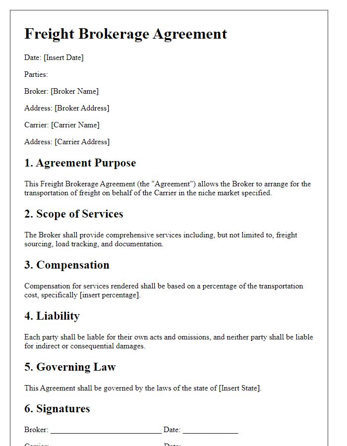 Letter template of Freight Brokerage Agreement for Niche Market Transport