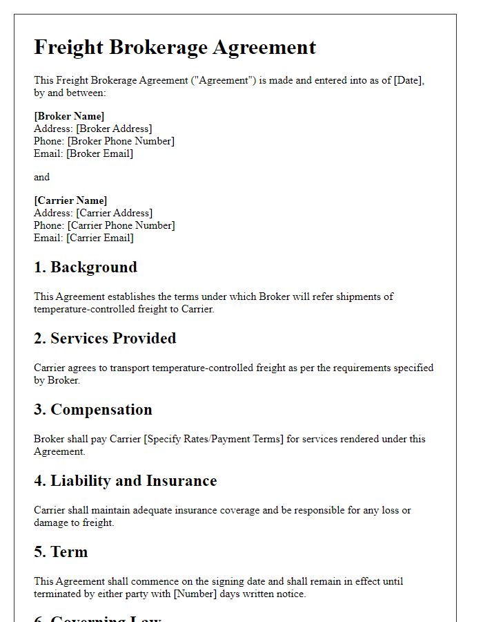 Letter template of Freight Brokerage Agreement for Temperature-Controlled Freight