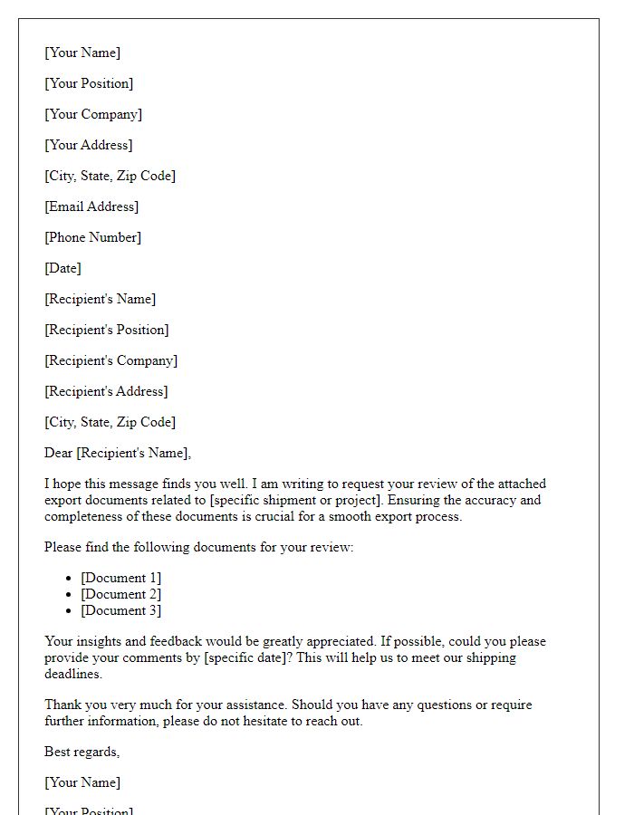 Letter template of review request for export documents