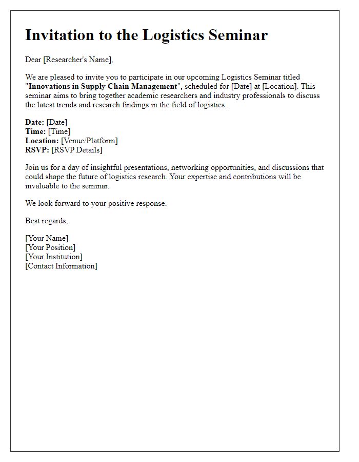 Letter template of logistics seminar invitation for academic researchers.