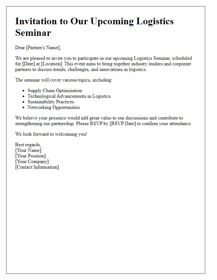 Letter template of logistics seminar invitation for corporate partners.