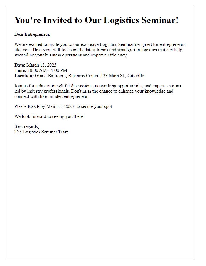 Letter template of logistics seminar invitation for entrepreneurs.