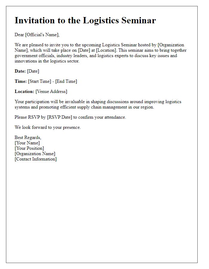 Letter template of logistics seminar invitation for government officials.