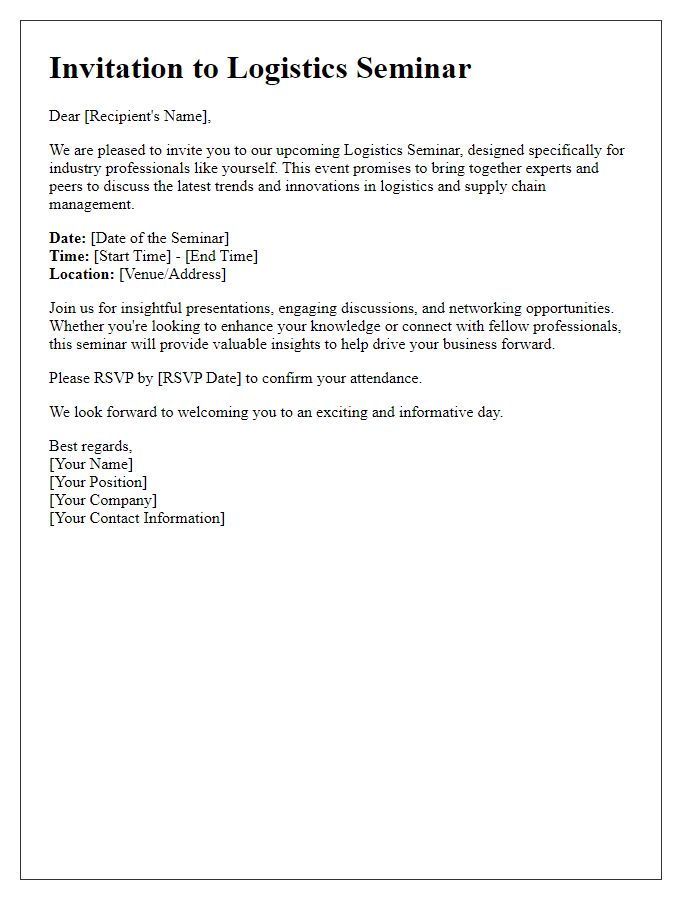 Letter template of logistics seminar invitation for industry professionals.