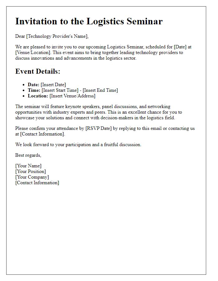 Letter template of logistics seminar invitation for technology providers.