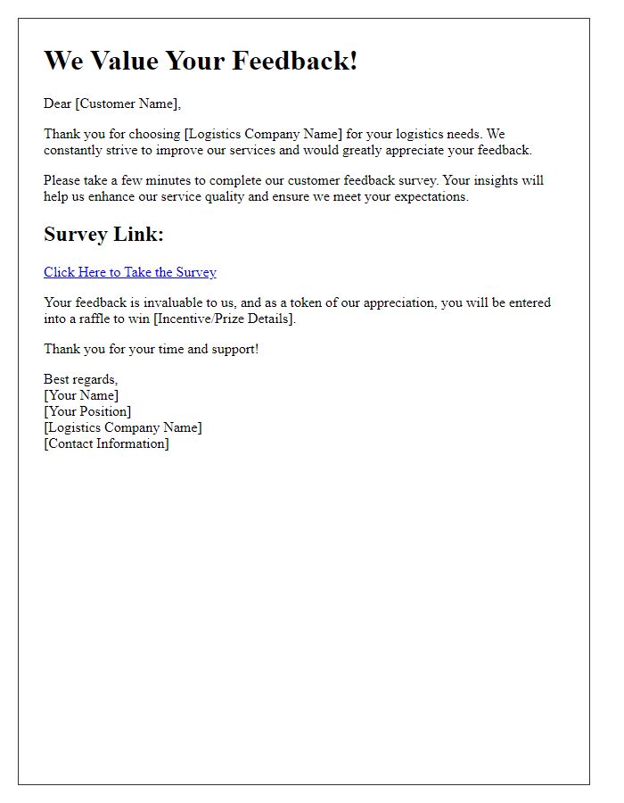 Letter template of customer feedback survey for logistics services