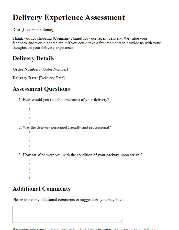 Letter template of delivery experience assessment for customers