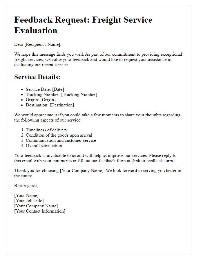 Letter template of freight service evaluation feedback request