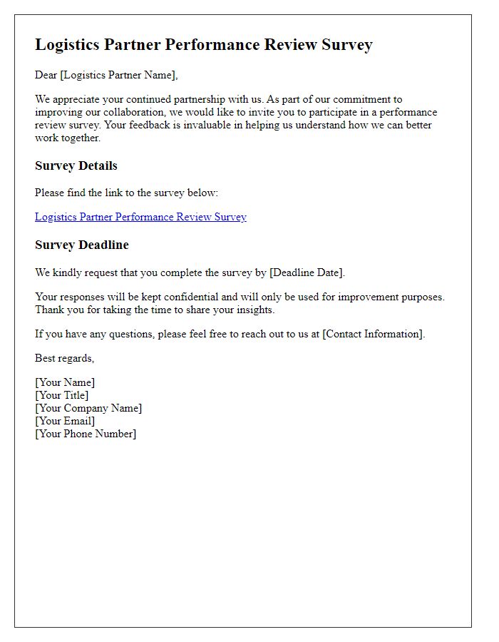 Letter template of logistics partner performance review survey