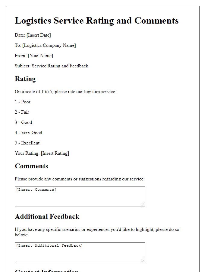 Letter template of logistics service rating and comments