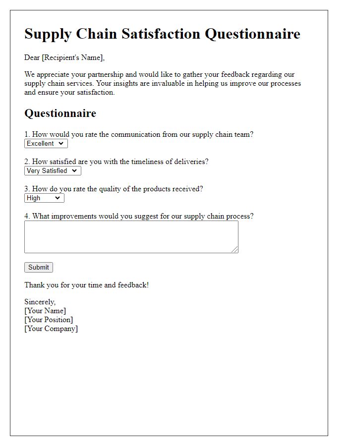 Letter template of supply chain satisfaction questionnaire