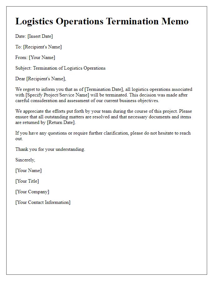 Letter template of logistics operations termination memo